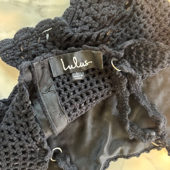 Lulus Bonfire Dance Black Crochet Crop Top - Size L - Picture 6 of 6